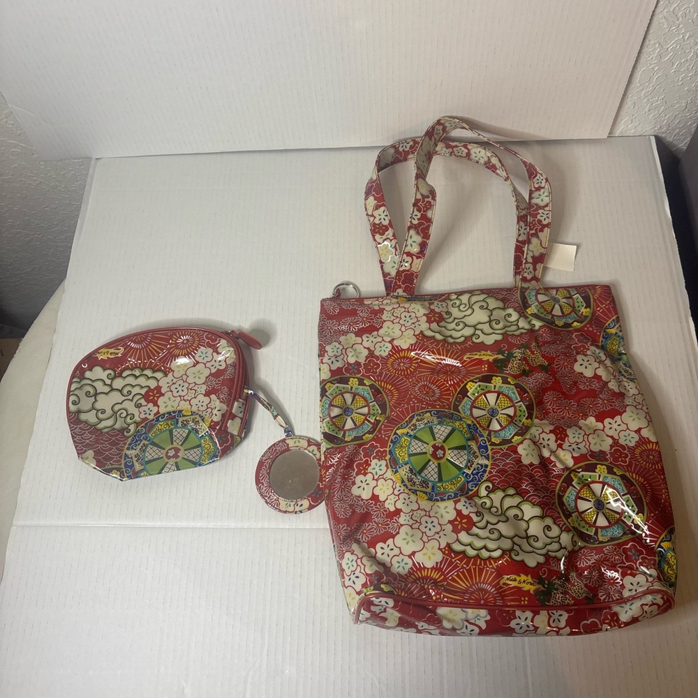 Nick & Nora Red Floral Tote Bag Set